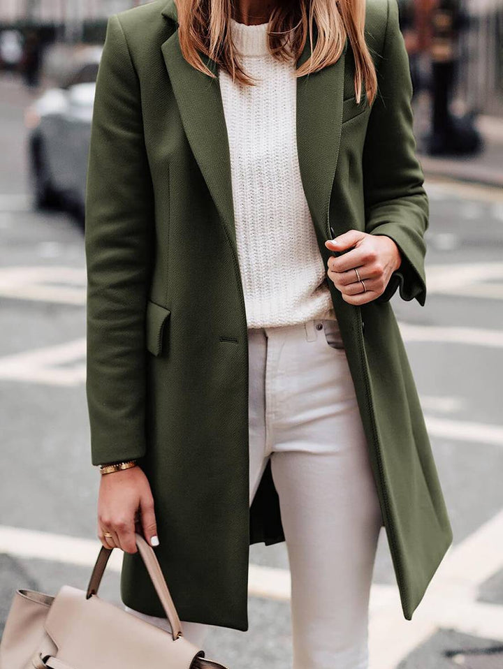 Levoire | Manteau En Laine Uni À Boutons Et Mailles À Manches Longues Pour Femmes Élégant Décontracté Mode Veste Vert
