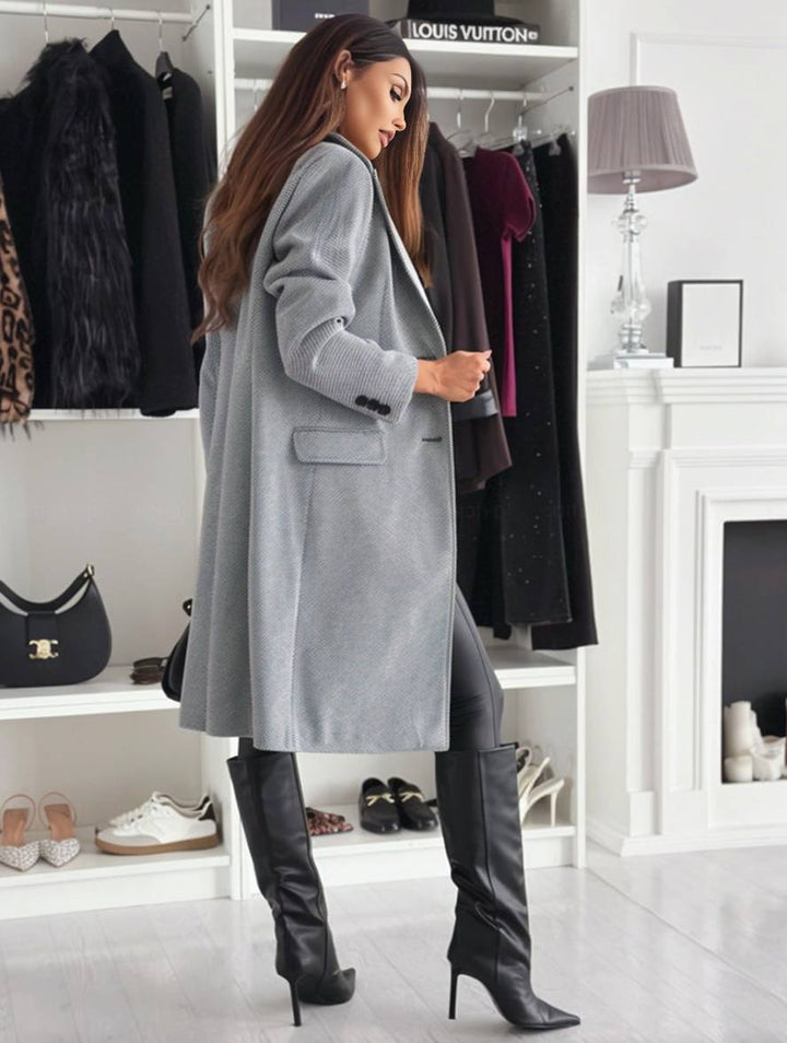 Levoire | Manteau Mi-Long Uni Boutons Poches Col Boutonné Manches Longues Femmes Élégant Décontracté