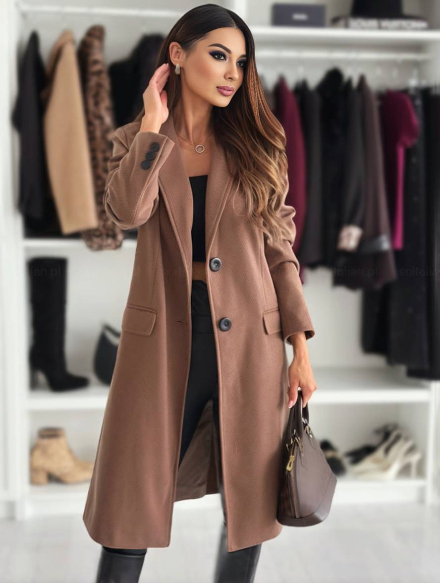 Levoire | Manteau Mi-Long Uni Boutons Poches Col Boutonné Manches Longues Femmes Élégant Décontracté