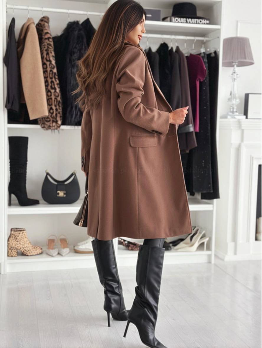 Levoire | Manteau Mi-Long Uni Boutons Poches Col Boutonné Manches Longues Femmes Élégant Décontracté