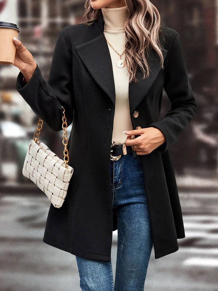 Levoire | Mi-Longueur A-Ligne Manteau En Laine À Boutons Revers Manches Longues Dames Mode Élégante Veste