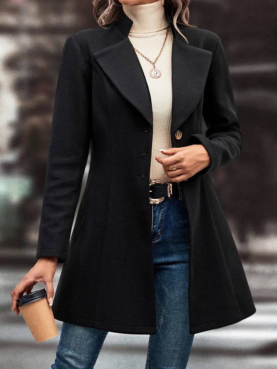 Levoire | Mi-Longueur A-Ligne Manteau En Laine À Boutons Revers Manches Longues Dames Mode Élégante Veste