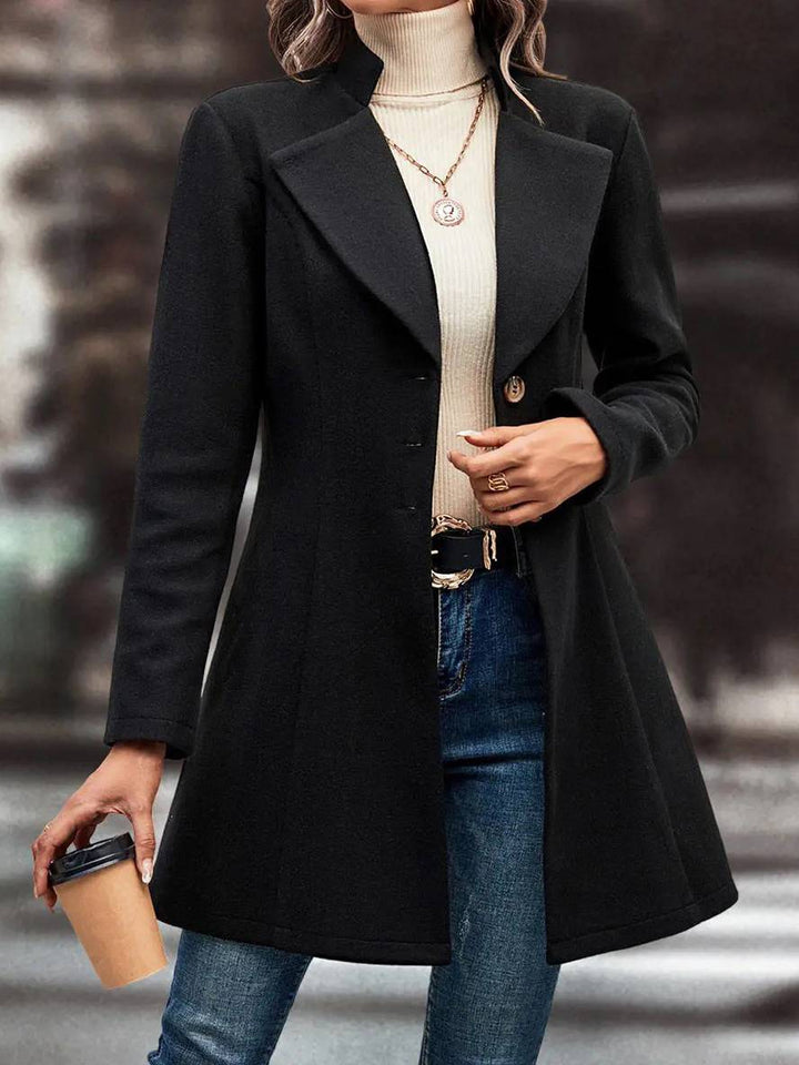 Levoire | Mi-Longueur A-Ligne Manteau En Laine À Boutons Revers Manches Longues Dames Mode Élégante Veste