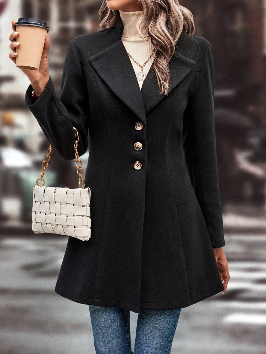 Levoire | Mi-Longueur A-Ligne Manteau En Laine À Boutons Revers Manches Longues Dames Mode Élégante Veste