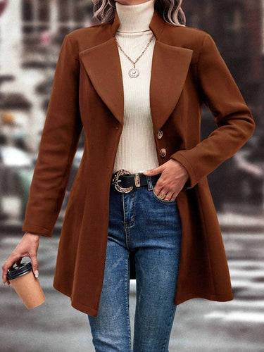 Levoire | Mi-Longueur A-Ligne Manteau En Laine À Boutons Revers Manches Longues Dames Mode Élégante Veste