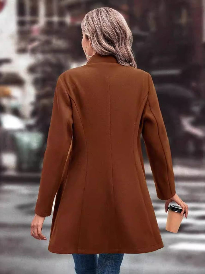 Levoire | Mi-Longueur A-Ligne Manteau En Laine À Boutons Revers Manches Longues Dames Mode Élégante Veste