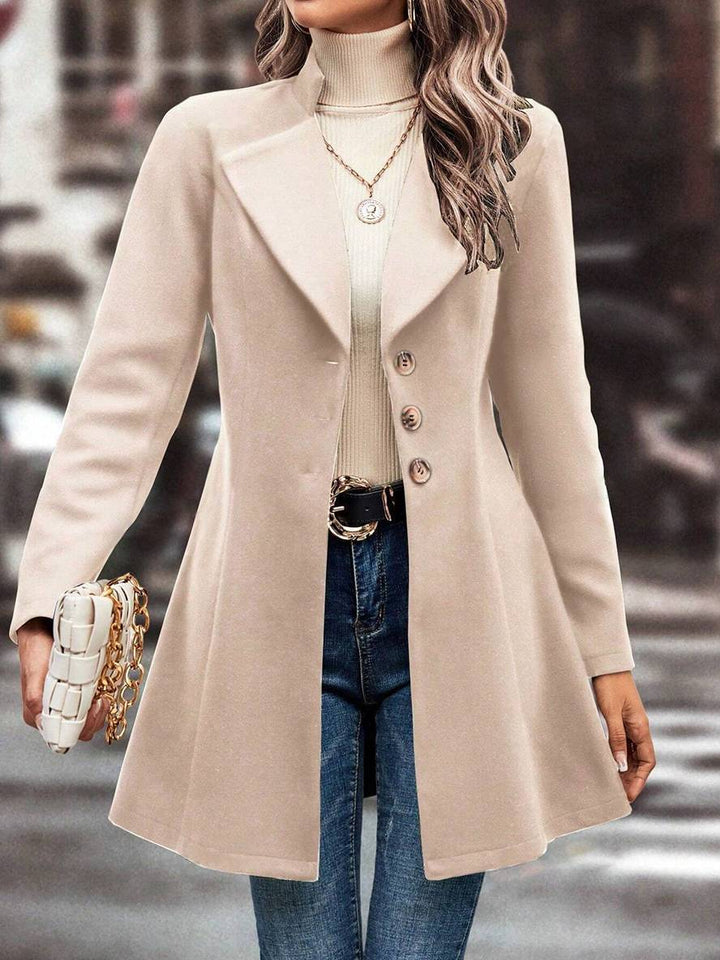 Levoire | Mi-Longueur A-Ligne Manteau En Laine À Boutons Revers Manches Longues Dames Mode Élégante Veste Abricot