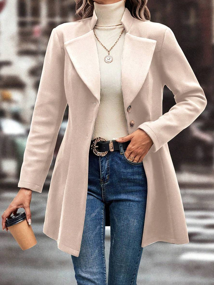 Levoire | Mi-Longueur A-Ligne Manteau En Laine À Boutons Revers Manches Longues Dames Mode Élégante Veste