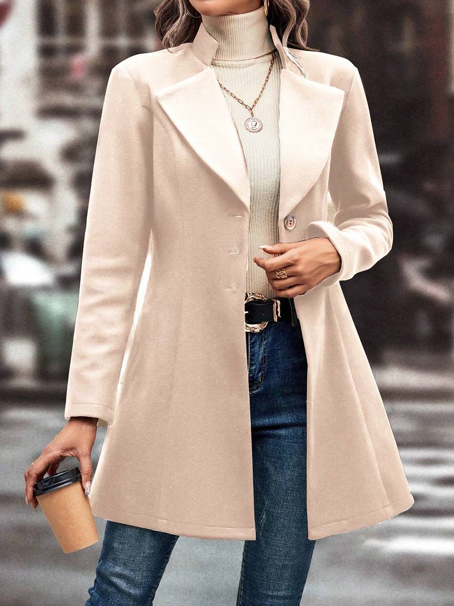 Levoire | Mi-Longueur A-Ligne Manteau En Laine À Boutons Revers Manches Longues Dames Mode Élégante Veste
