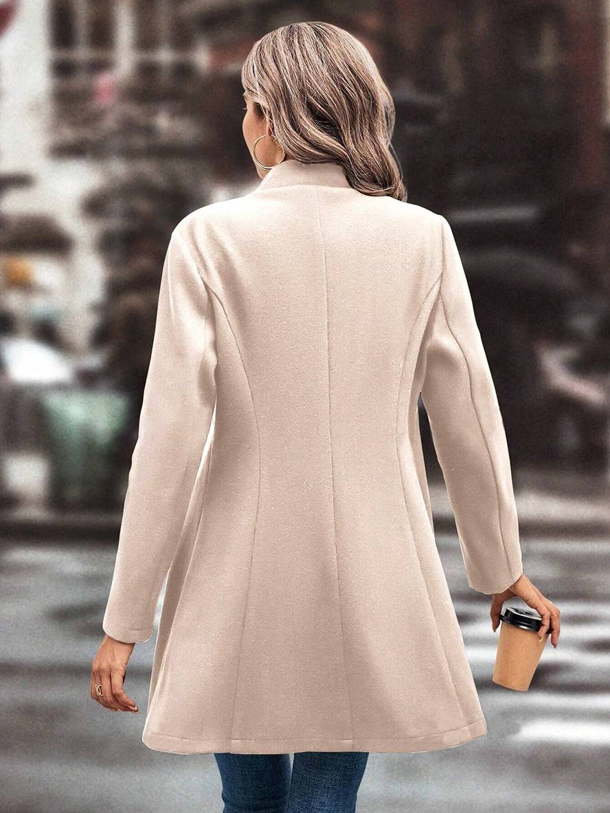 Levoire | Mi-Longueur A-Ligne Manteau En Laine À Boutons Revers Manches Longues Dames Mode Élégante Veste