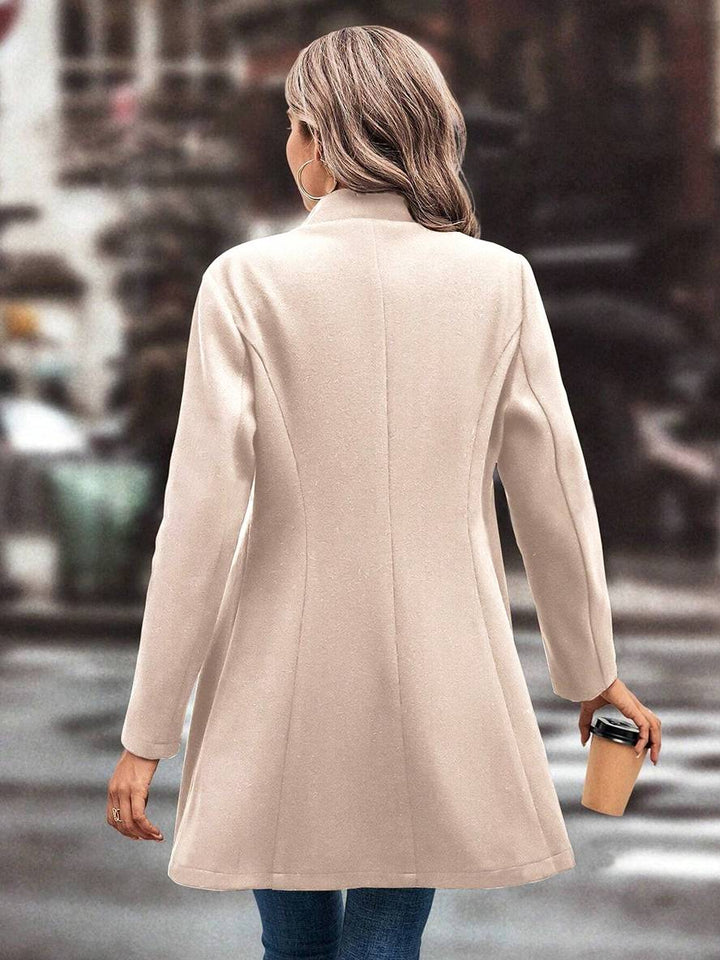 Levoire | Mi-Longueur A-Ligne Manteau En Laine À Boutons Revers Manches Longues Dames Mode Élégante Veste
