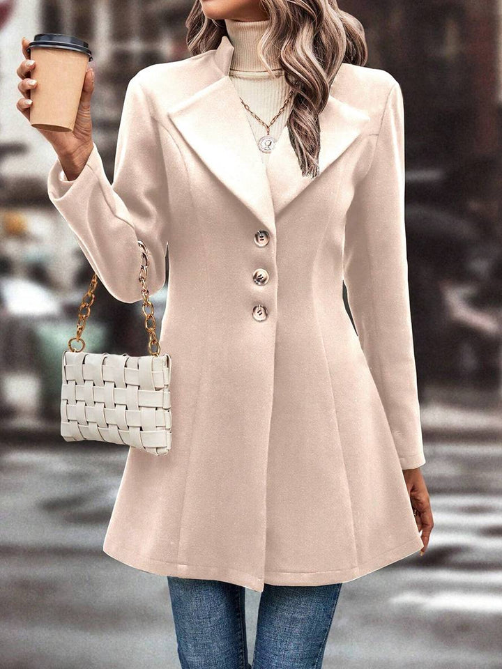 Levoire | Mi-Longueur A-Ligne Manteau En Laine À Boutons Revers Manches Longues Dames Mode Élégante Veste