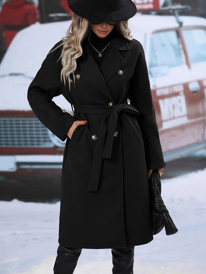 Levoire | Manteau En Laine Midi-Long À Double Bouton Avec Poches, Ceinturé, Élégant, Décontracté, Veste De Loisirs