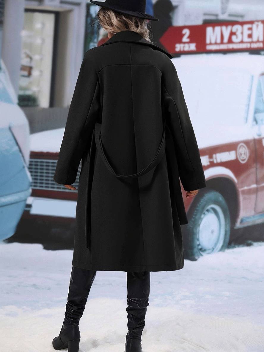 Levoire | Manteau En Laine Midi-Long À Double Bouton Avec Poches, Ceinturé, Élégant, Décontracté, Veste De Loisirs