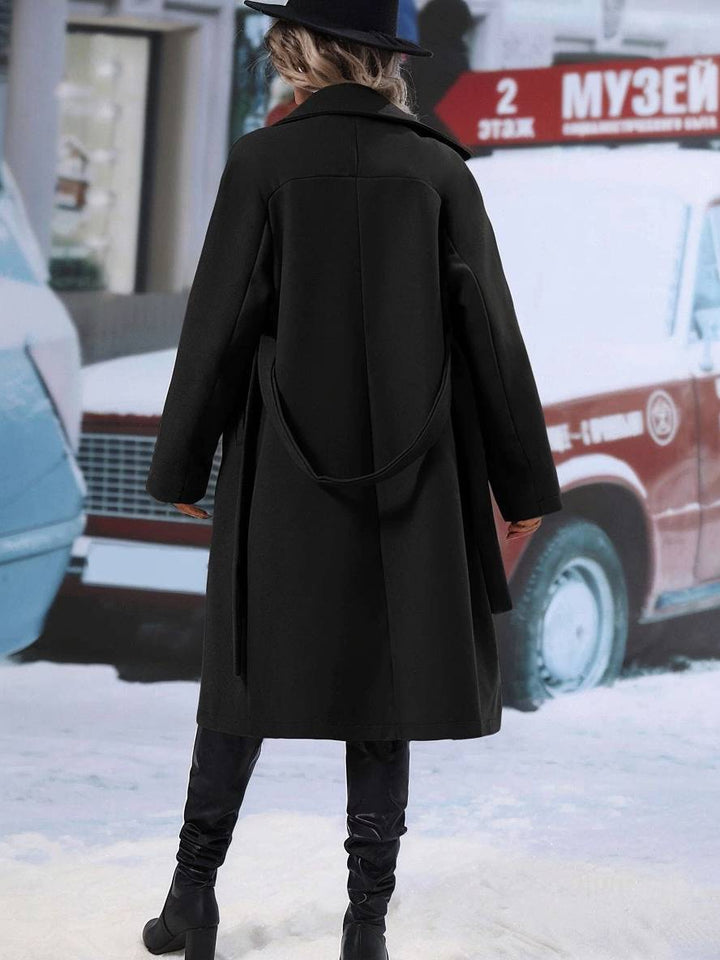 Levoire | Manteau En Laine Midi-Long À Double Bouton Avec Poches, Ceinturé, Élégant, Décontracté, Veste De Loisirs