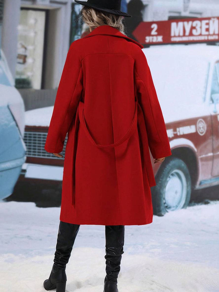 Levoire | Manteau En Laine Midi-Long À Double Bouton Avec Poches, Ceinturé, Élégant, Décontracté, Veste De Loisirs