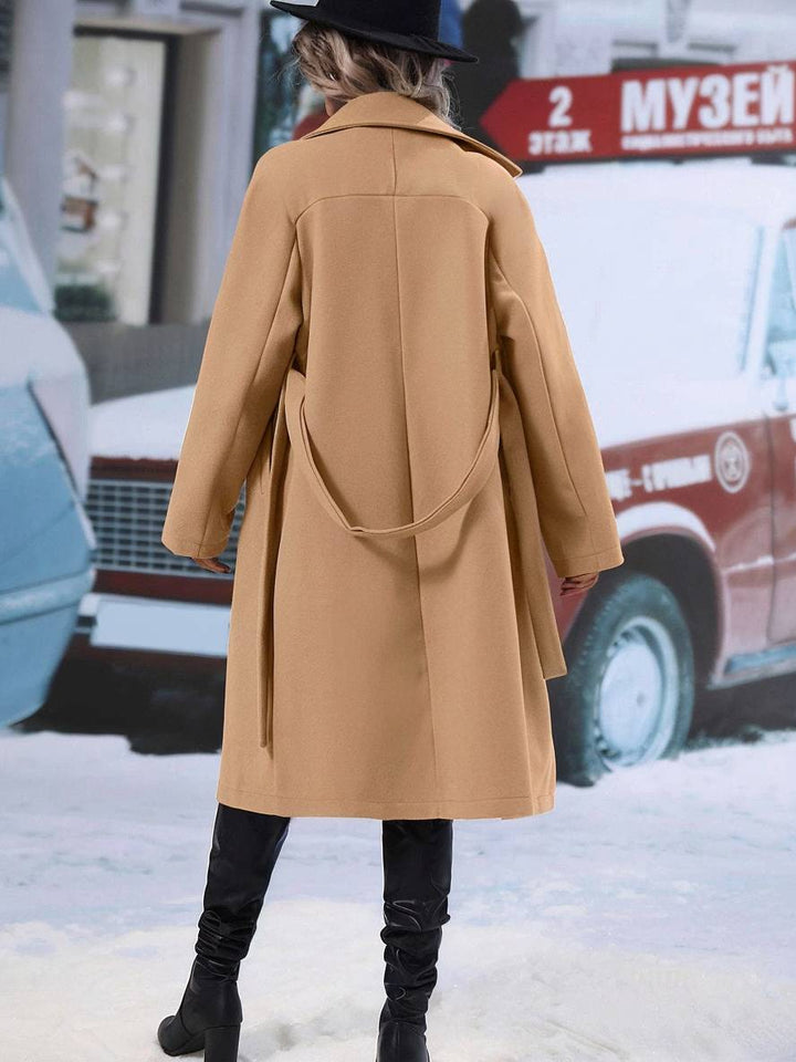 Levoire | Manteau En Laine Midi-Long À Double Bouton Avec Poches, Ceinturé, Élégant, Décontracté, Veste De Loisirs