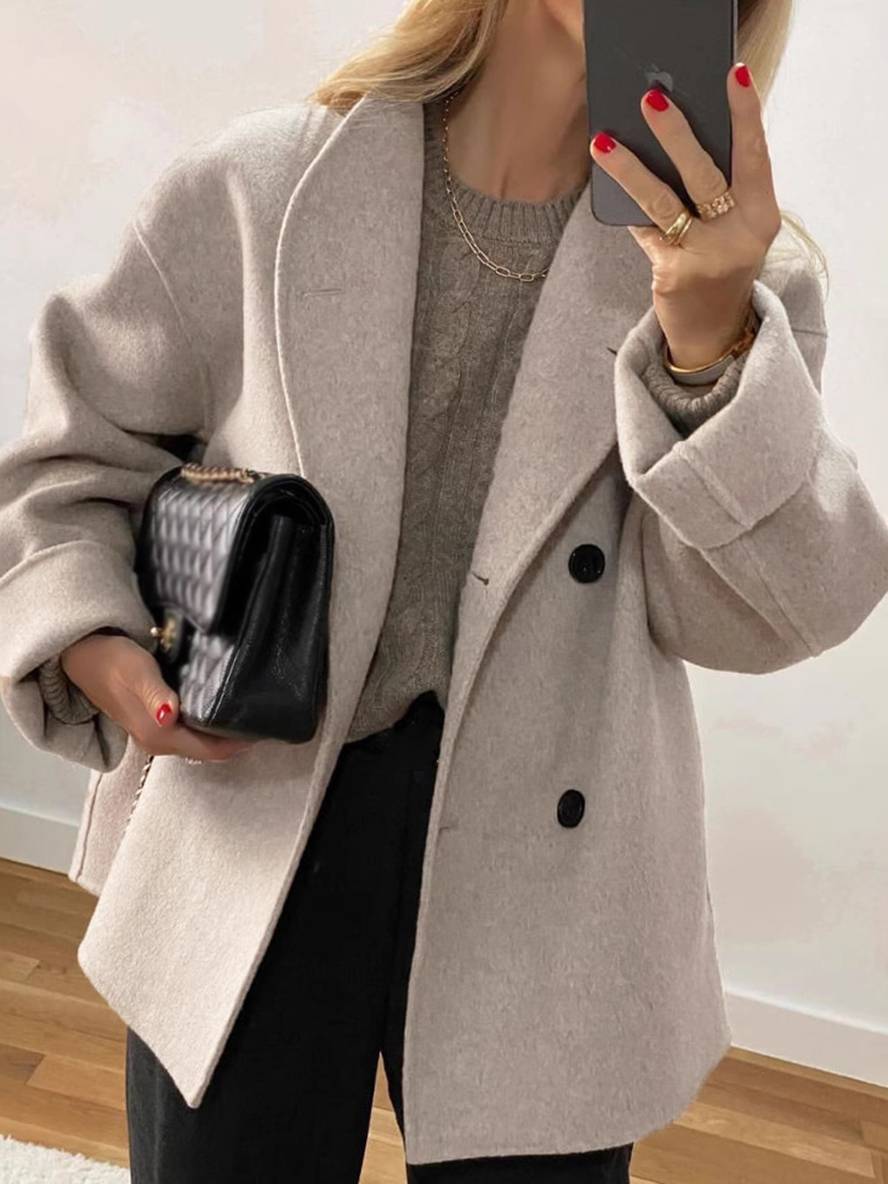 Levoire | Manteau Caban Court Double Boutonnage Poches Col Revers Manches Longues Femme Élégant Décontracté Manteau