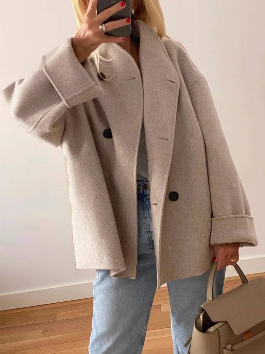 Levoire | Manteau Caban Court Double Boutonnage Poches Col Revers Manches Longues Femme Élégant Décontracté Manteau