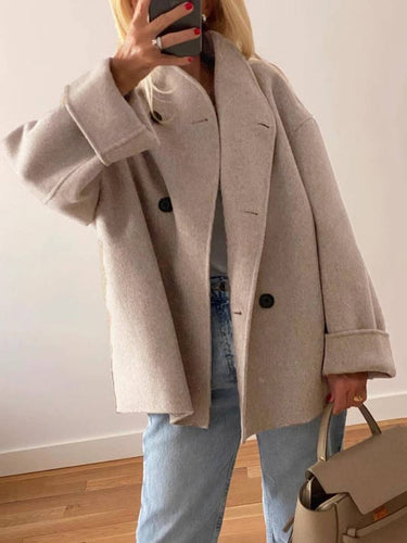 Levoire | Manteau Caban Court Double Boutonnage Poches Col Revers Manches Longues Femme Élégant Décontracté Manteau