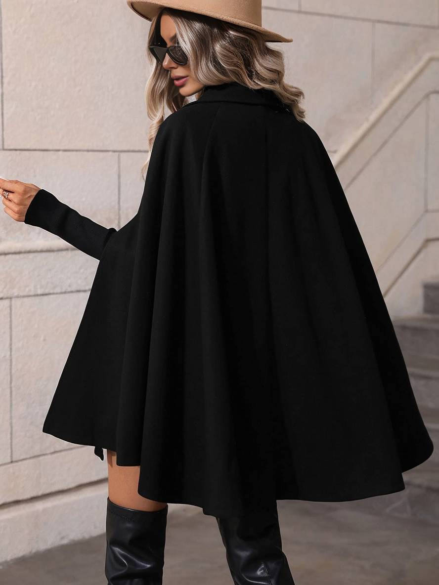 Levoire | Manteau Poncho Court Femme À Double Boutonnage Revers Manches Chauve-Souris Élégante Veste Ample