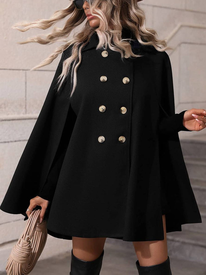 Levoire | Manteau Poncho Court Femme À Double Boutonnage Revers Manches Chauve-Souris Élégante Veste Ample