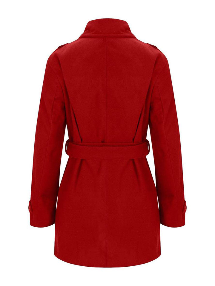 Levoire | Mi-Long Manteau En Laine À Double Boutonnage Ceinture Col À Revers Pour Femmes Élégante Veste Décontractée