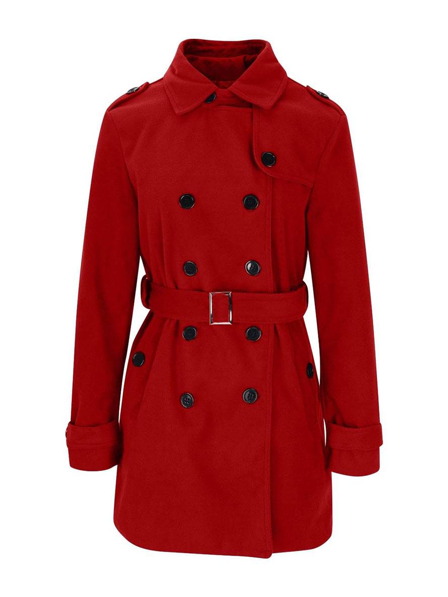 Levoire | Mi-Long Manteau En Laine À Double Boutonnage Ceinture Col À Revers Pour Femmes Élégante Veste Décontractée