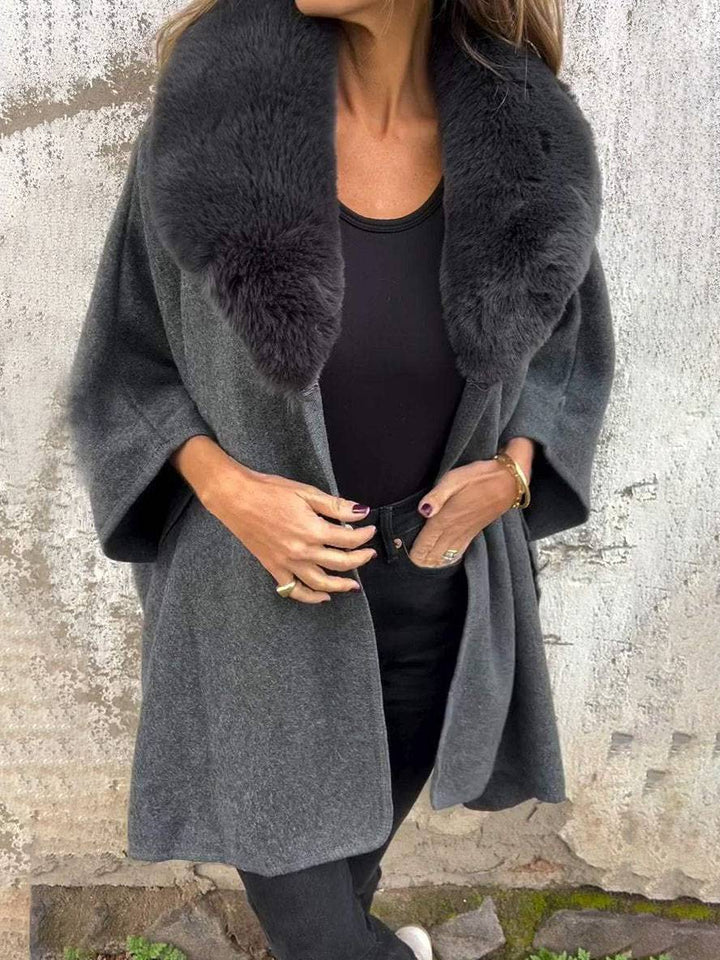 Levoire | Poncho-Manteau Mi-Long Femme Col En Fausse Fourrure Manches Longues Femme Élégant Décontracté Cape Ample