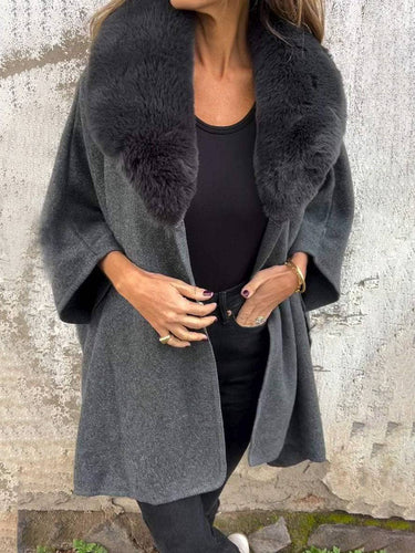 Levoire | Poncho-Manteau Mi-Long Femme Col En Fausse Fourrure Manches Longues Femme Élégant Décontracté Cape Ample