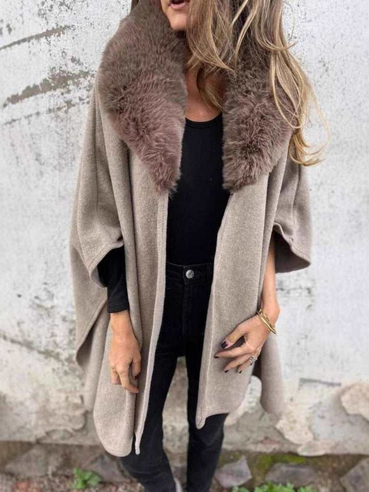 Levoire | Poncho-Manteau Mi-Long Femme Col En Fausse Fourrure Manches Longues Femme Élégant Décontracté Cape Ample Khaki