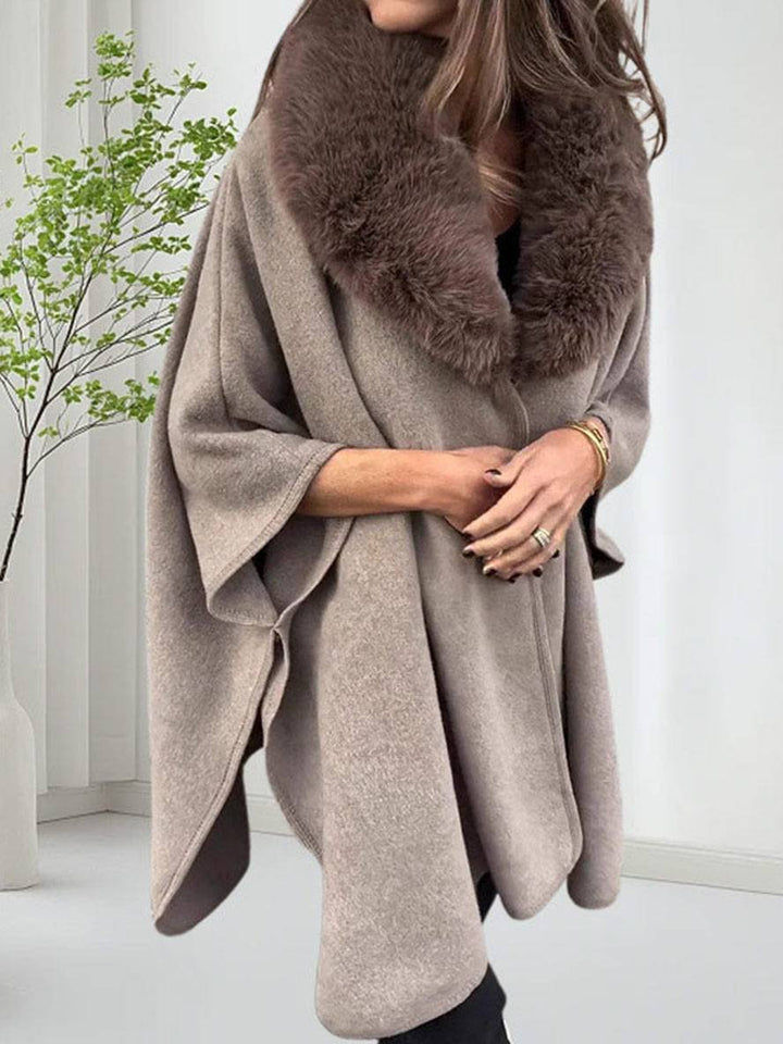Levoire | Poncho-Manteau Mi-Long Femme Col En Fausse Fourrure Manches Longues Femme Élégant Décontracté Cape Ample