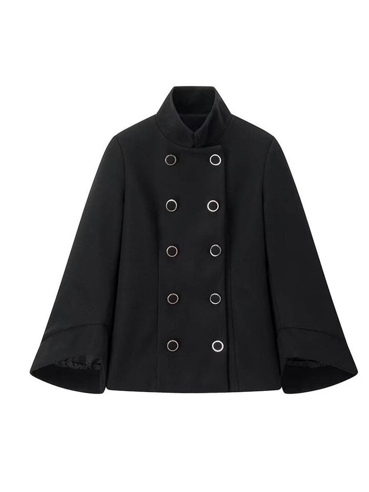 Levoire | Poncho-Manteau Mi-Long Femme Croisé Col Haut Manches Chauve-Souris Élégant Vintage Veste Courte