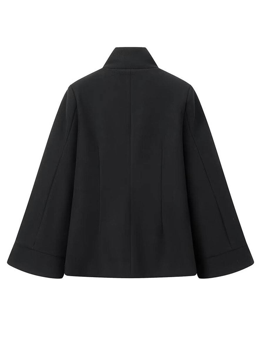 Levoire | Poncho-Manteau Mi-Long Femme Croisé Col Haut Manches Chauve-Souris Élégant Vintage Veste Courte