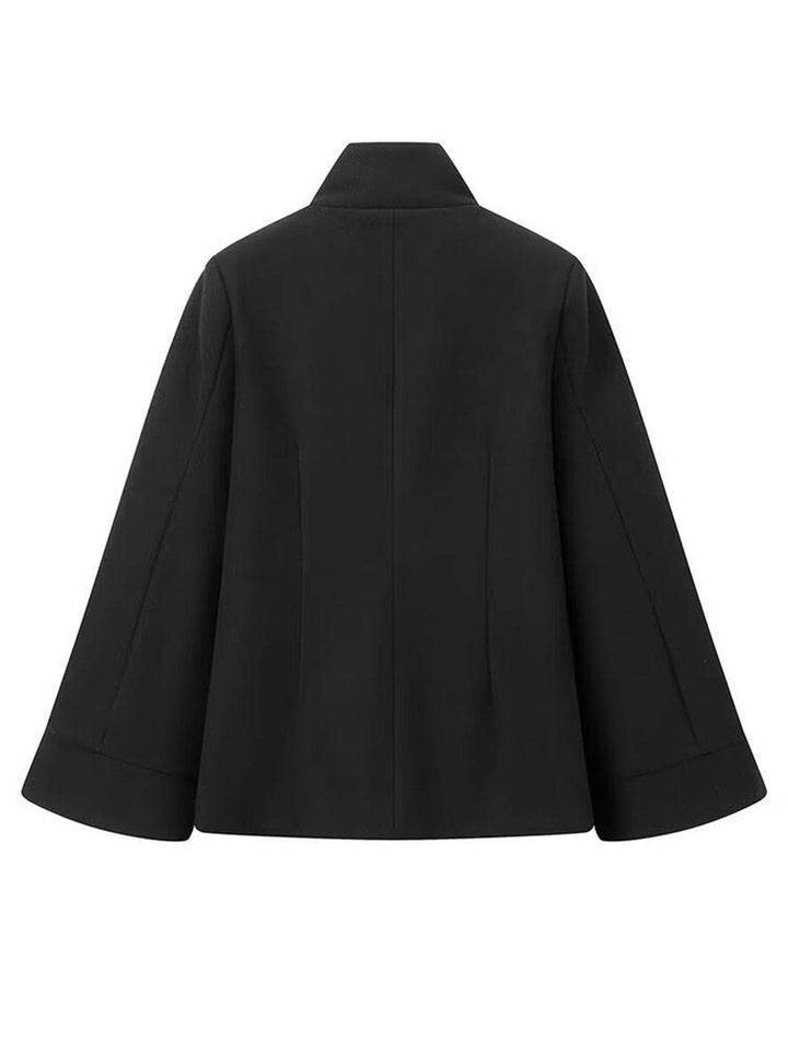 Levoire | Poncho-Manteau Mi-Long Femme Croisé Col Haut Manches Chauve-Souris Élégant Vintage Veste Courte