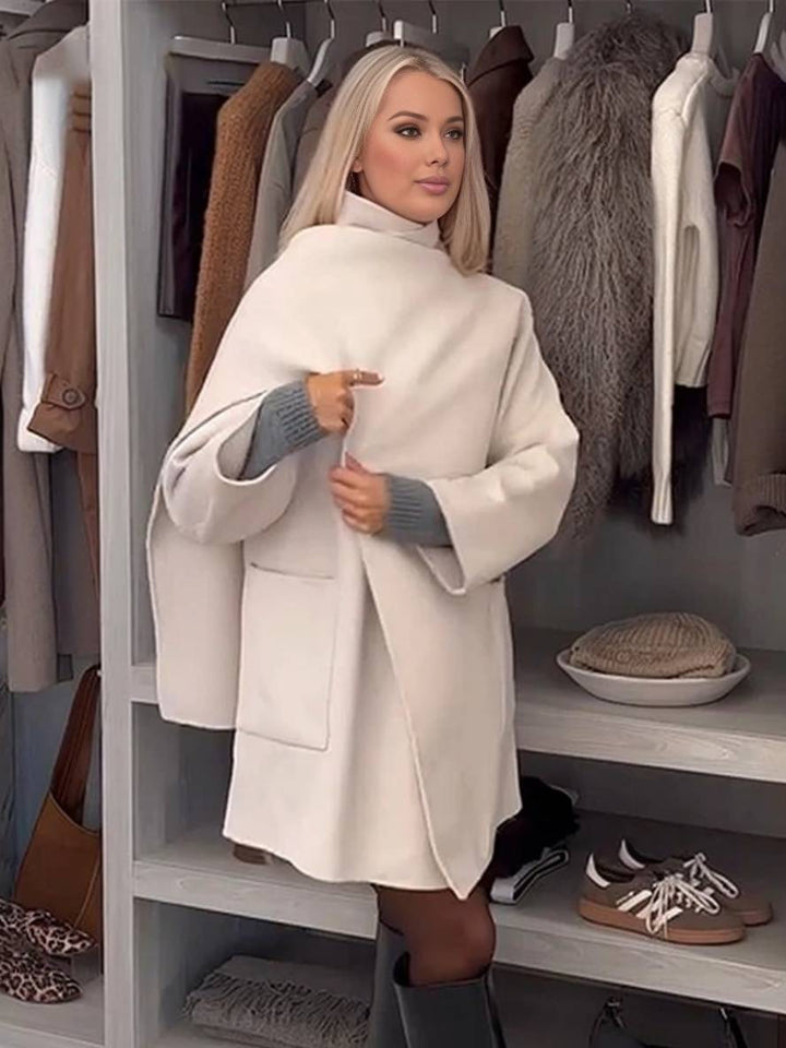 Levoire | Manteau Mi-Long Avec Poches En Écharpe En Laine Irregulières À Manches Longues Femme Élégant Décontracté Ample