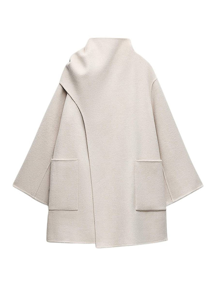 Levoire | Manteau Mi-Long Avec Poches En Écharpe En Laine Irregulières À Manches Longues Femme Élégant Décontracté Ample