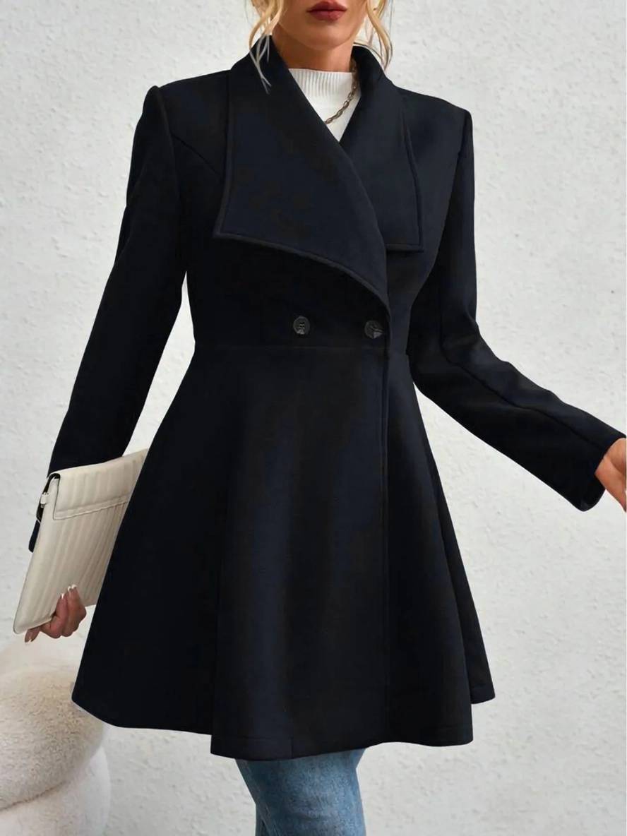 Levoire | Manteau En Laine Moyen Long Uni Avec Boutons, Col À Revers, Manches Longues, Élégant, Veste Décontractée Pour Femmes