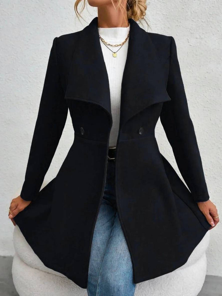 Levoire | Manteau En Laine Moyen Long Uni Avec Boutons, Col À Revers, Manches Longues, Élégant, Veste Décontractée Pour Femmes