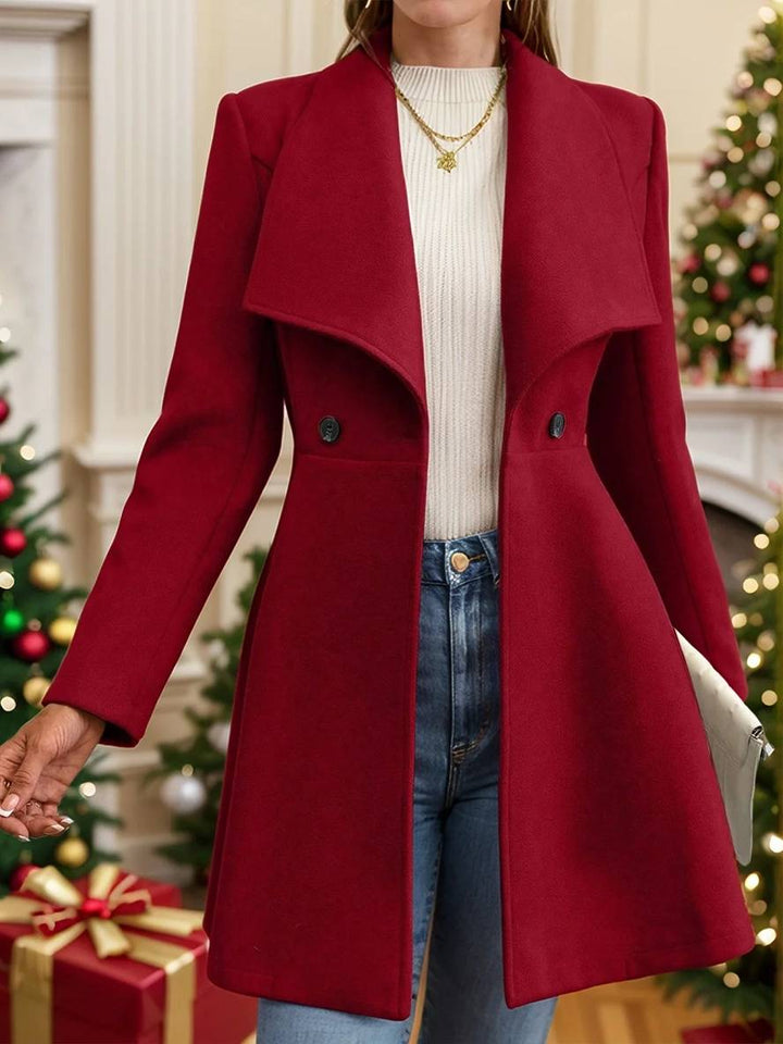 Levoire | Manteau En Laine Moyen Long Uni Avec Boutons, Col À Revers, Manches Longues, Élégant, Veste Décontractée Pour Femmes Rot