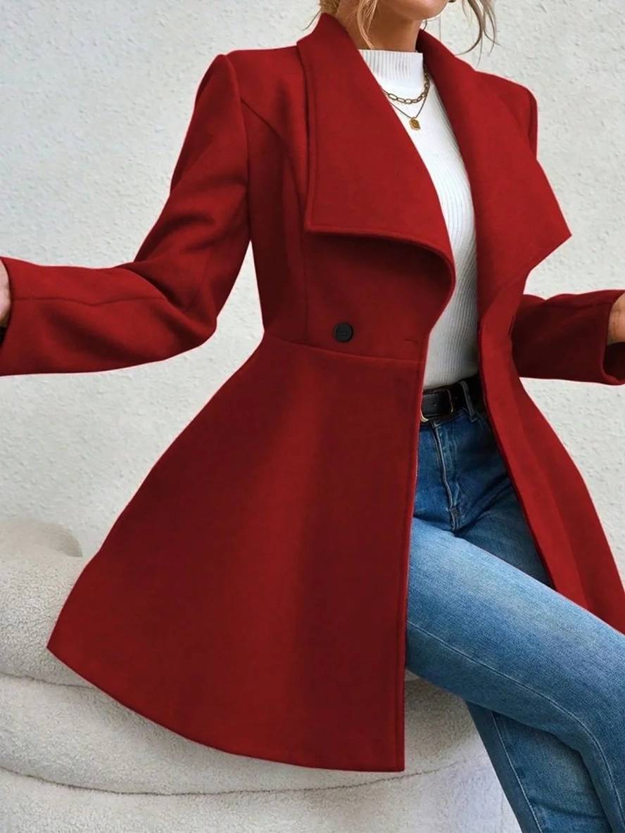 Levoire | Manteau En Laine Moyen Long Uni Avec Boutons, Col À Revers, Manches Longues, Élégant, Veste Décontractée Pour Femmes