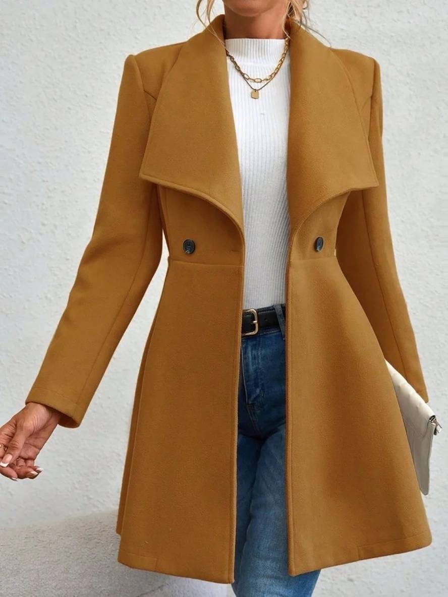 Levoire | Manteau En Laine Moyen Long Uni Avec Boutons, Col À Revers, Manches Longues, Élégant, Veste Décontractée Pour Femmes Chameau