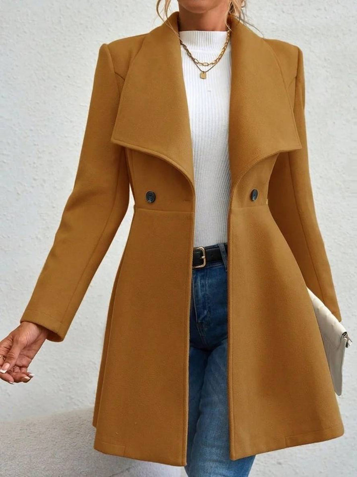 Levoire | Manteau En Laine Moyen Long Uni Avec Boutons, Col À Revers, Manches Longues, Élégant, Veste Décontractée Pour Femmes Chameau