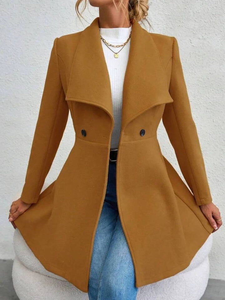 Levoire | Manteau En Laine Moyen Long Uni Avec Boutons, Col À Revers, Manches Longues, Élégant, Veste Décontractée Pour Femmes