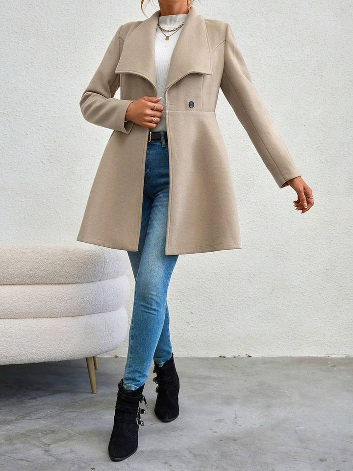 Levoire | Manteau En Laine Moyen Long Uni Avec Boutons, Col À Revers, Manches Longues, Élégant, Veste Décontractée Pour Femmes