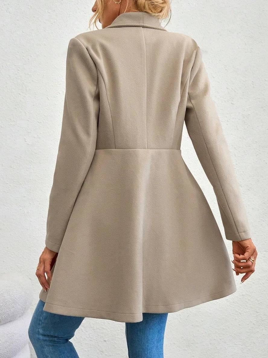 Levoire | Manteau En Laine Moyen Long Uni Avec Boutons, Col À Revers, Manches Longues, Élégant, Veste Décontractée Pour Femmes