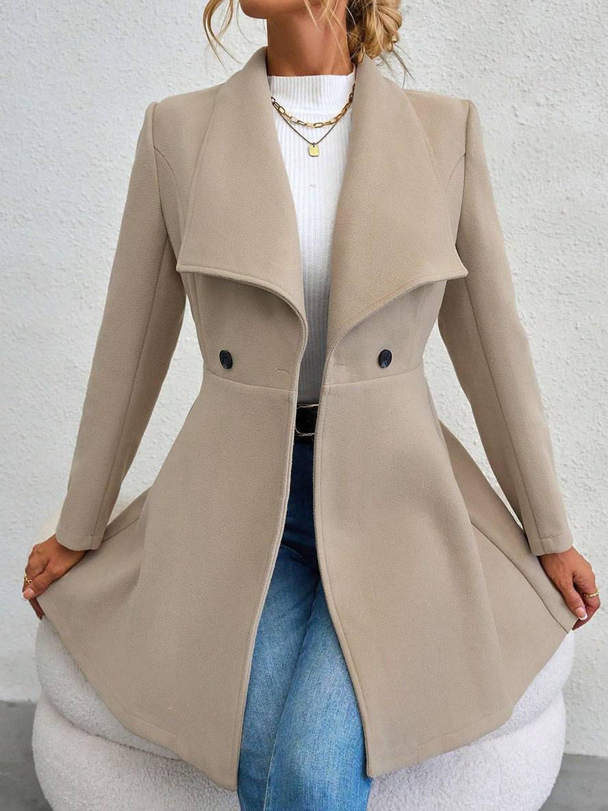 Levoire | Manteau En Laine Moyen Long Uni Avec Boutons, Col À Revers, Manches Longues, Élégant, Veste Décontractée Pour Femmes
