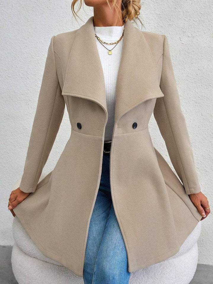 Levoire | Manteau En Laine Moyen Long Uni Avec Boutons, Col À Revers, Manches Longues, Élégant, Veste Décontractée Pour Femmes