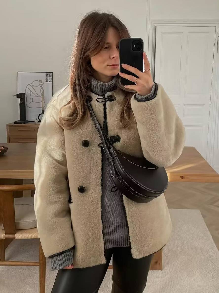 Levoire | Gilet En Fausse Fourrure Avec Fermeture À Bouton Poches Col Rond Femme Mode Élégante Manteau D'Hiver Khaki
