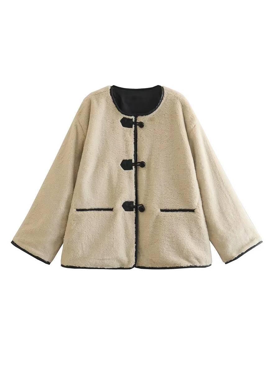 Levoire | Gilet En Fausse Fourrure Avec Fermeture À Bouton Poches Col Rond Femme Mode Élégante Manteau D'Hiver